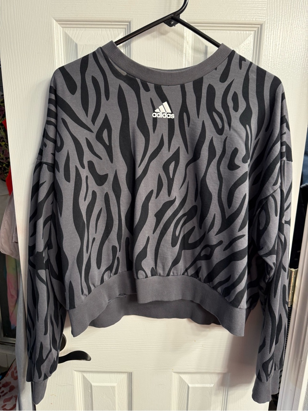 adidas Women's Gray and Black Zebra Crewneck Sweatshirt